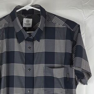 Flylow Gear Womens‎ XL Navy Blue Plaid Short Sleeve Snap Front Hiking Shirt 1164